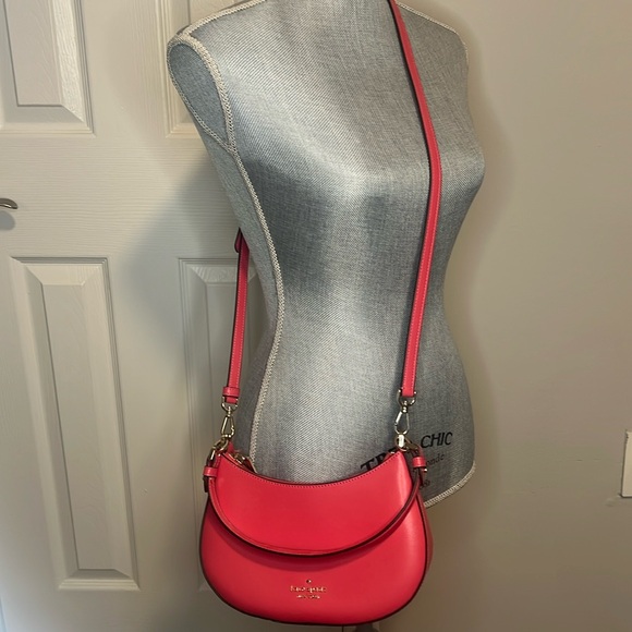 Kate Spade Staci Crossbody Saffiano Half Moon Bag Dark Watermelon Gelato - Picture 2 of 9